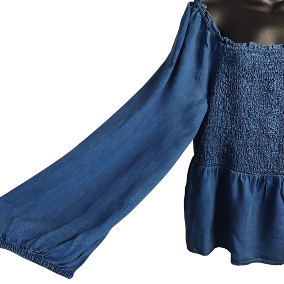 Old Navy Women's Blue Square Neck Smocked Bodice Blouse Size X-large NWT - Picture 7 of 11